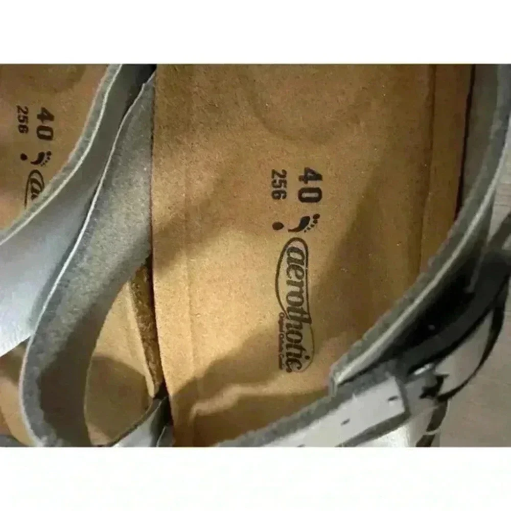 Aerothotic‎ Womens Viking Footbed Sandals Silver Open Toe Braided Strappy
